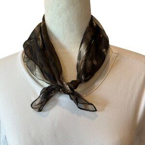 Brown Feather Print Square Scarf 19 in Boho Festival Bag Scarf Vintage Sheer
